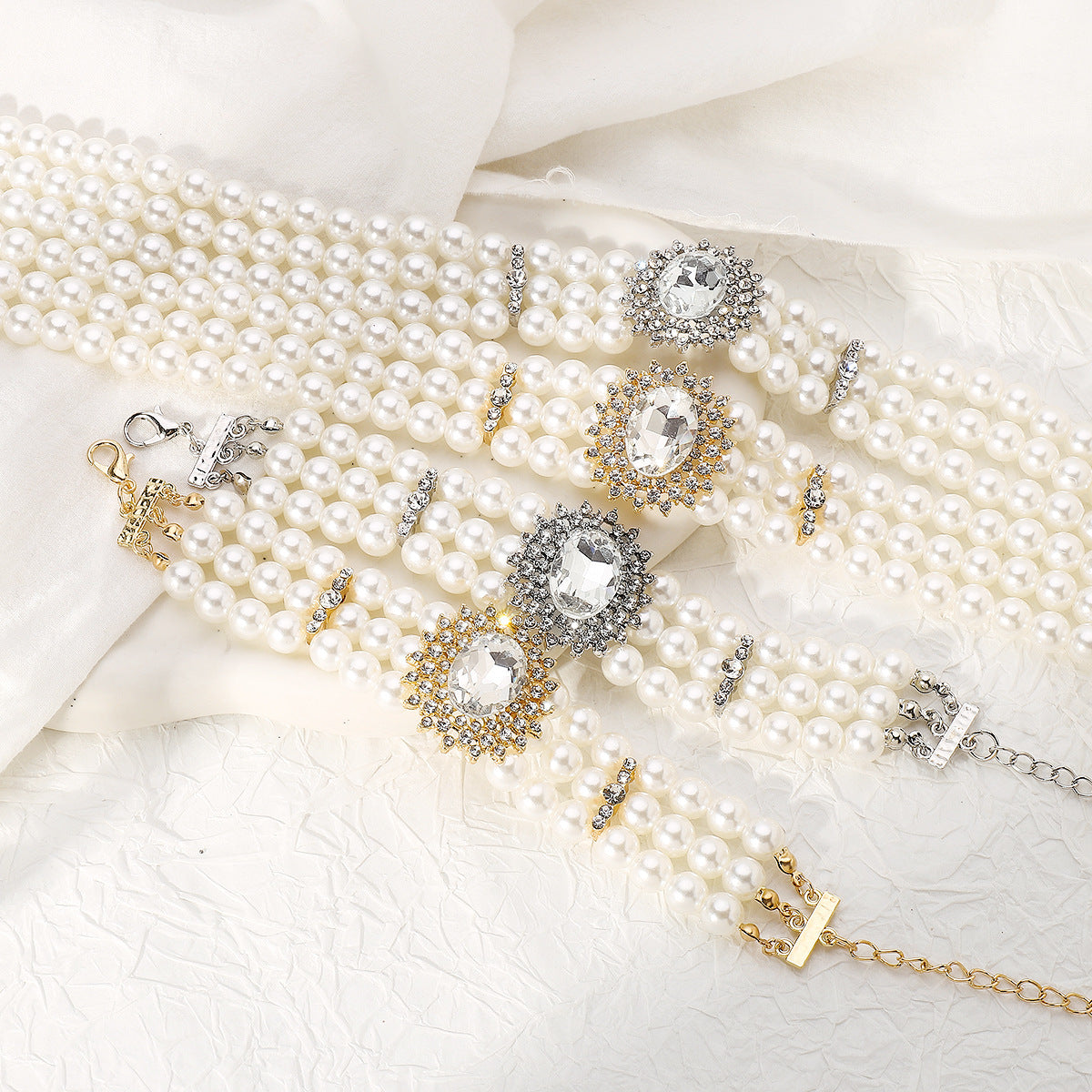 Sweet-Edgy Geometric Pearl and Rhinestone Bracelet with Handcrafted Detailing for Women