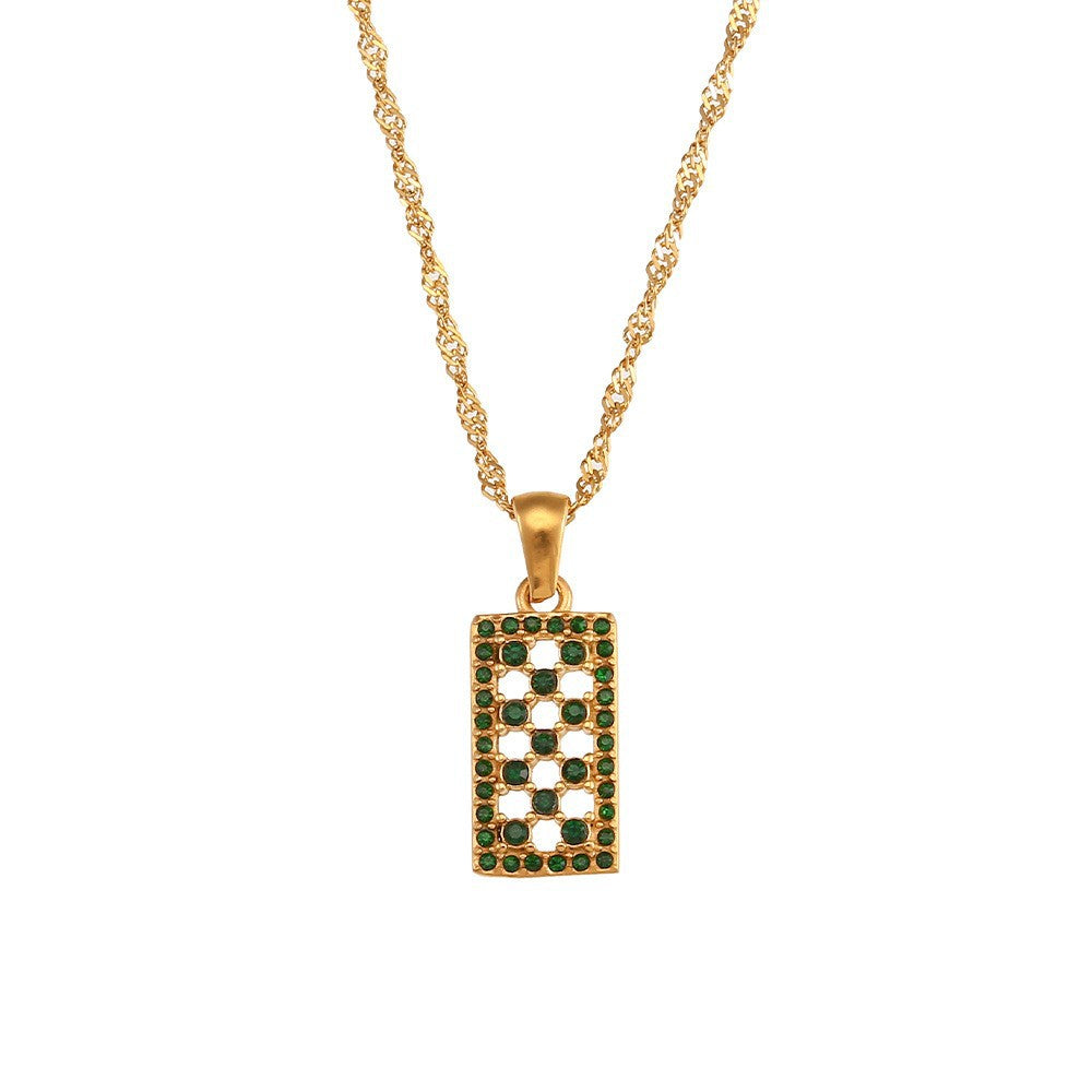 Collana con Pendente Geometrico alla Moda in Acciaio Inossidabile con Placcatura in Oro 18K, Accenti in Acciaio al Titanio, Accenti di Strass e Dettaglio con Frange per Donna