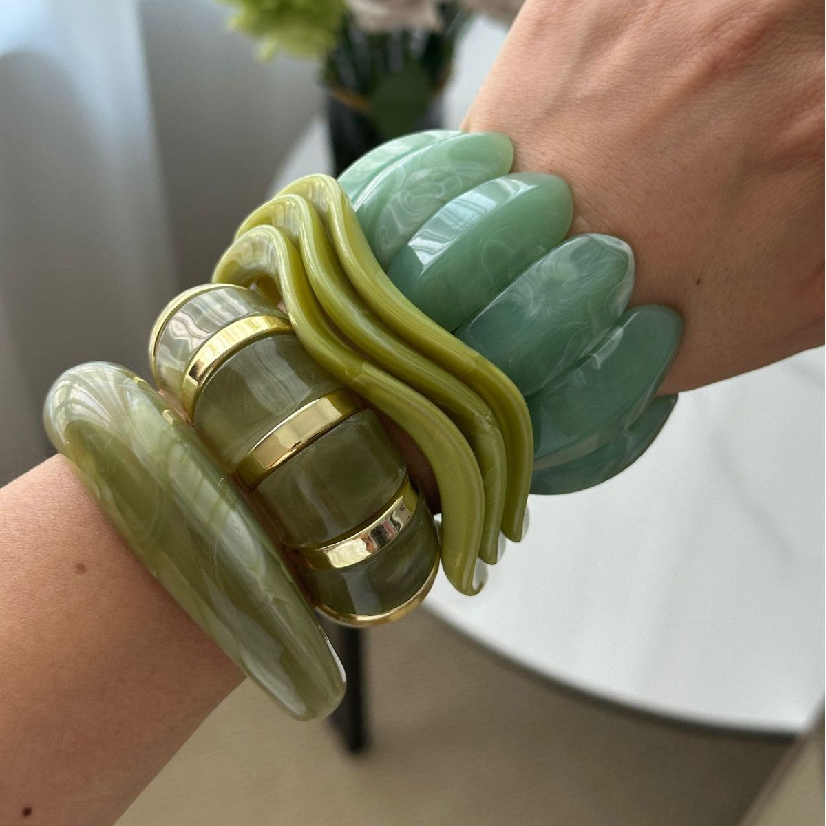 Bracciale da donna vintage in acrilico geometrico a goccia d'olio