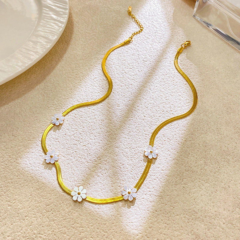Floral Titanium Steel Plated Snake Chain Necklace Unisex