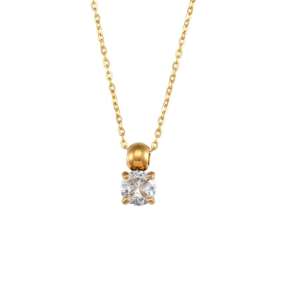 Collar Minimalista Retro Geométrico para Mujer de Acero Inoxidable con Baño de Oro de 18K y Circonitas de Colores Microincrustadas