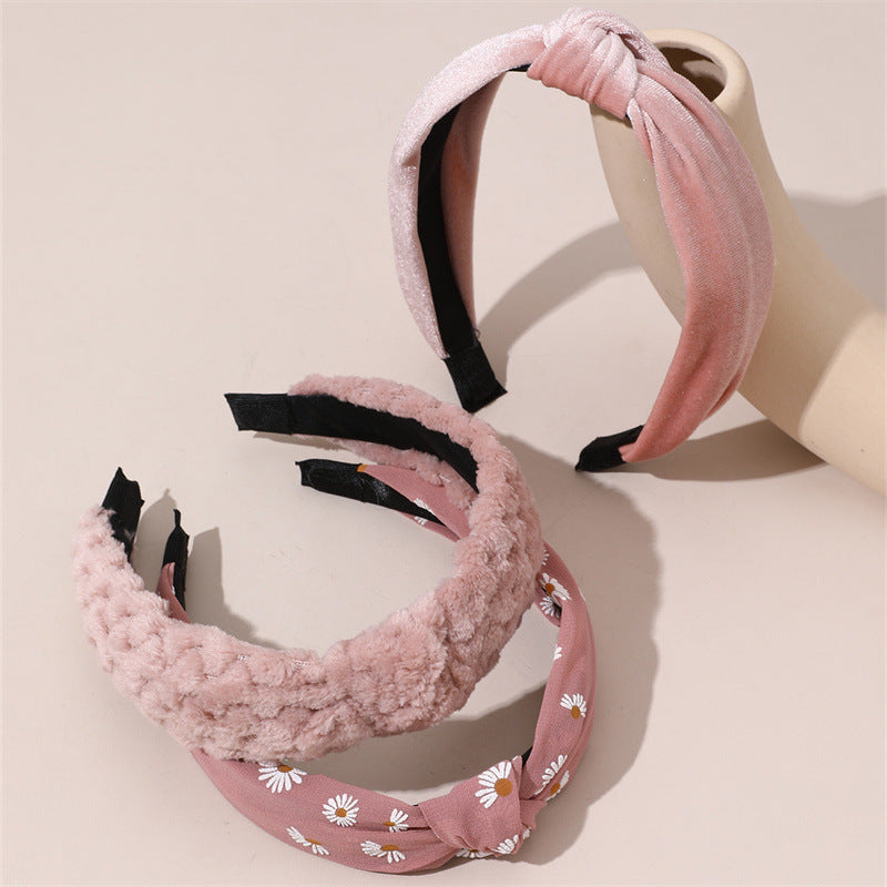 Set de Diademas Infantiles Estilo Dulce con Diseño de Margarita de Tela y Lazo en Tono Rosa