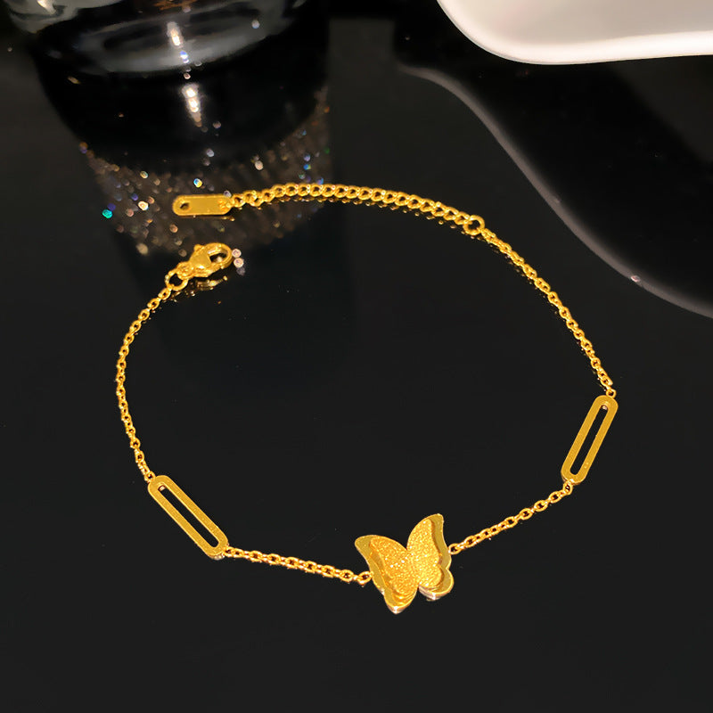 Minimalist Sweet Butterfly Square Box Chain Bracelet Titanium Steel Plated Unisex Jewelry