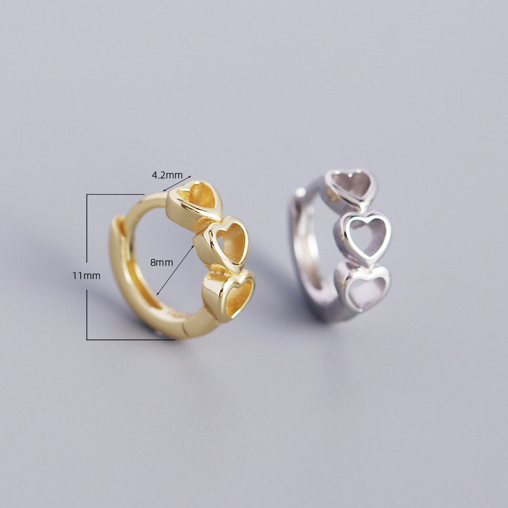 Minimalist Heart-Shaped S925 Sterling Silver Stud Earrings with Plated Finish for Women