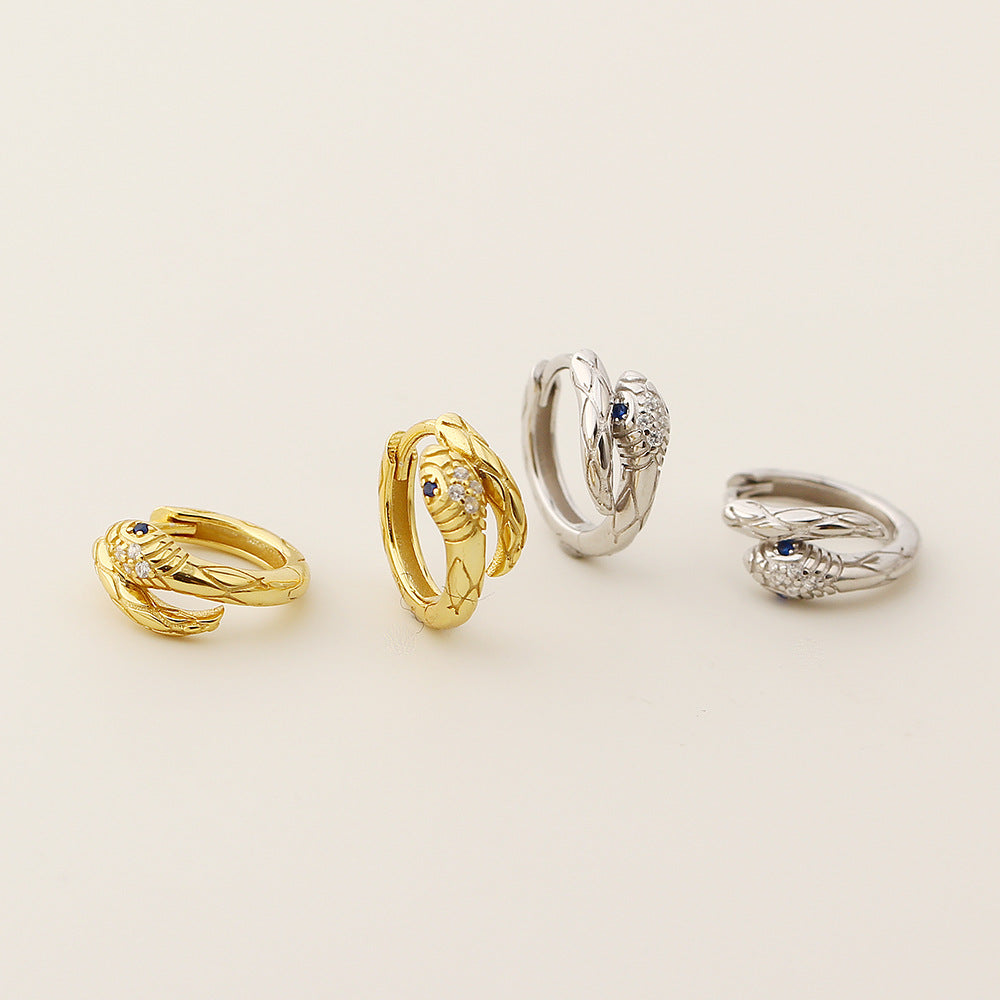 Pendientes Minimalistas de Plata de Ley 925 con Forma de Serpiente e Incrustaciones de Diamantes de Imitación, Unisex