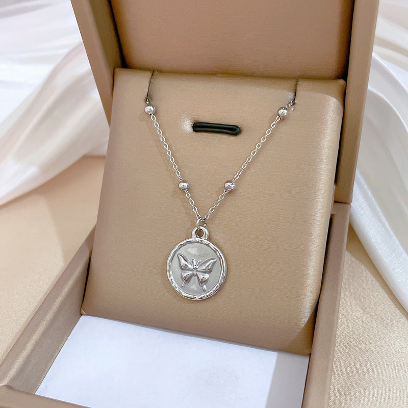 Minimalist Butterfly-Shaped Titanium Steel Necklace for Women with Gold Plating and Geometric Design Locket Chain