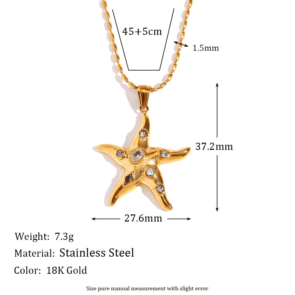 Collar con colgante de estrella de mar geométrica para mujer en acero inoxidable con baño de oro de 18K e incrustaciones de circonitas