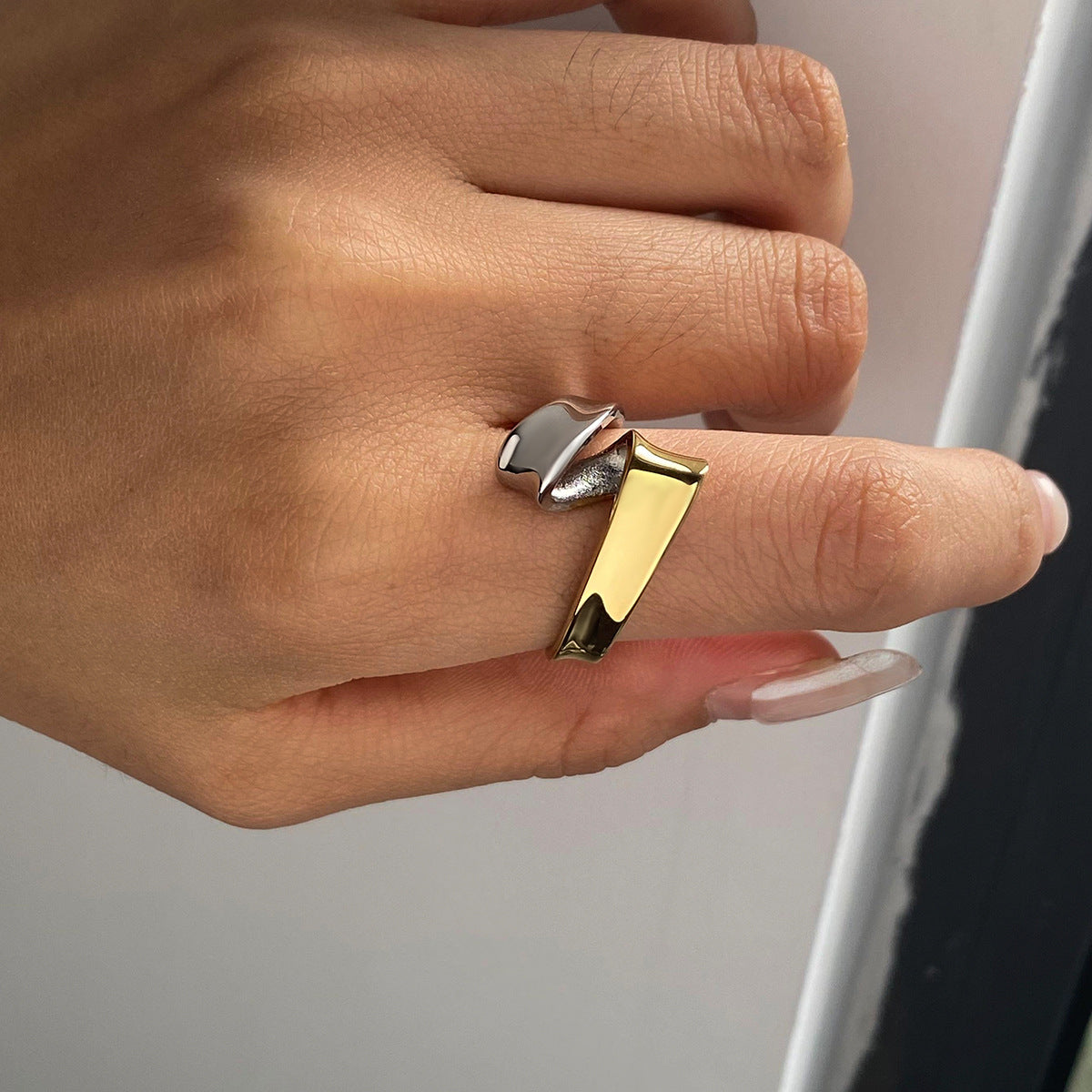 Geometric Plated Stainless Steel Ring for Women
