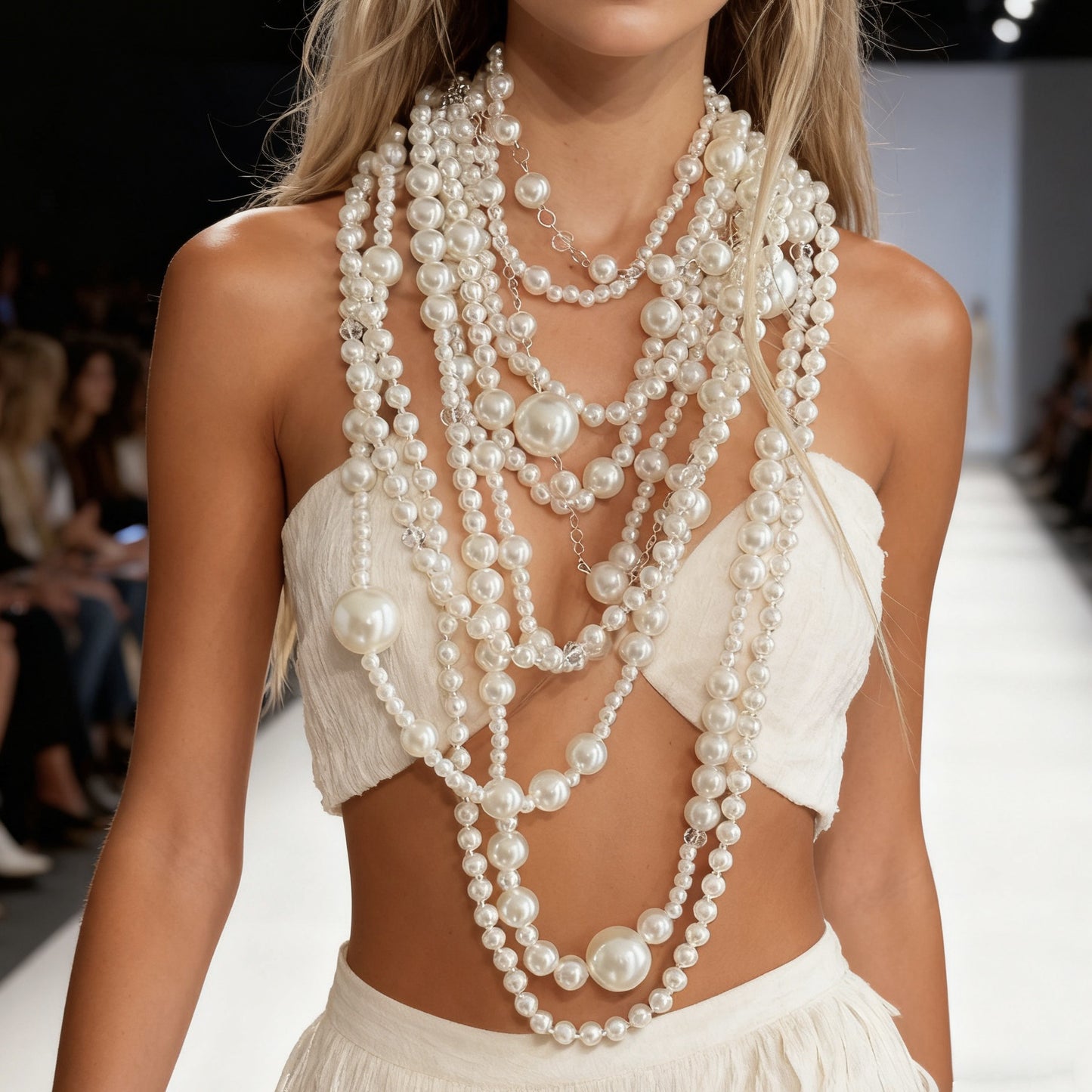 Luxury Elegant Handmade Multi-Layer Alloy Body Chain with Round Imitation Pearl Beads