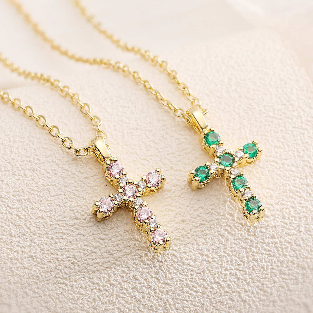 Minimalist 18K Gold Plated Brass Cross Pendant Necklace with Cubic Zirconia for Women