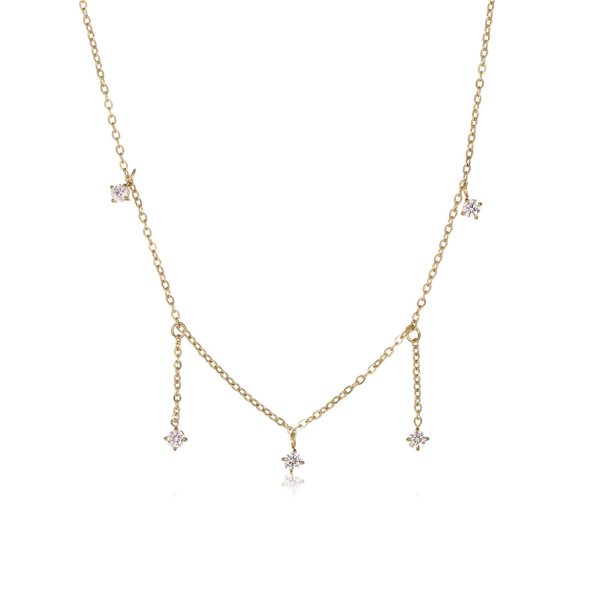 Minimalist Tassel Pendant Necklace in Stainless Steel with Rhinestone Inlay for Women