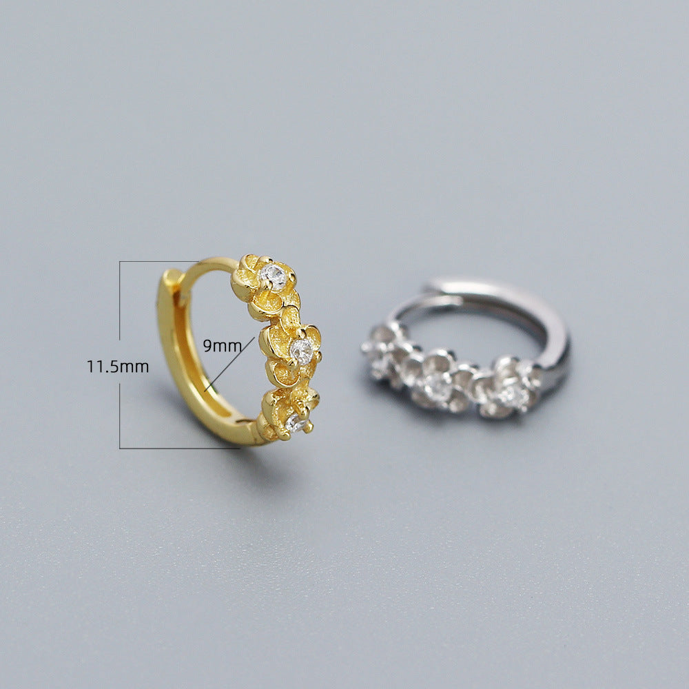Orecchini a perno da donna a forma di fiore in argento sterling 925, stile floreale dolce, con finitura placcata