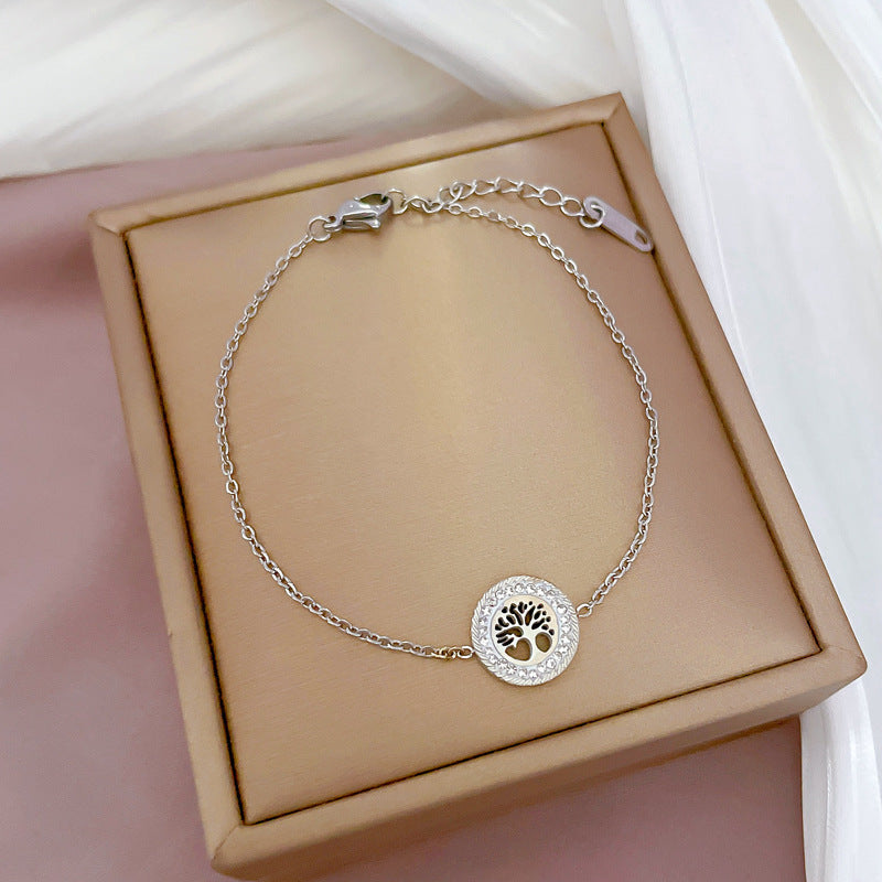 Constellation Moon Star Drop Zircon Bracelet in Titanium Steel with Gold Plating for Women