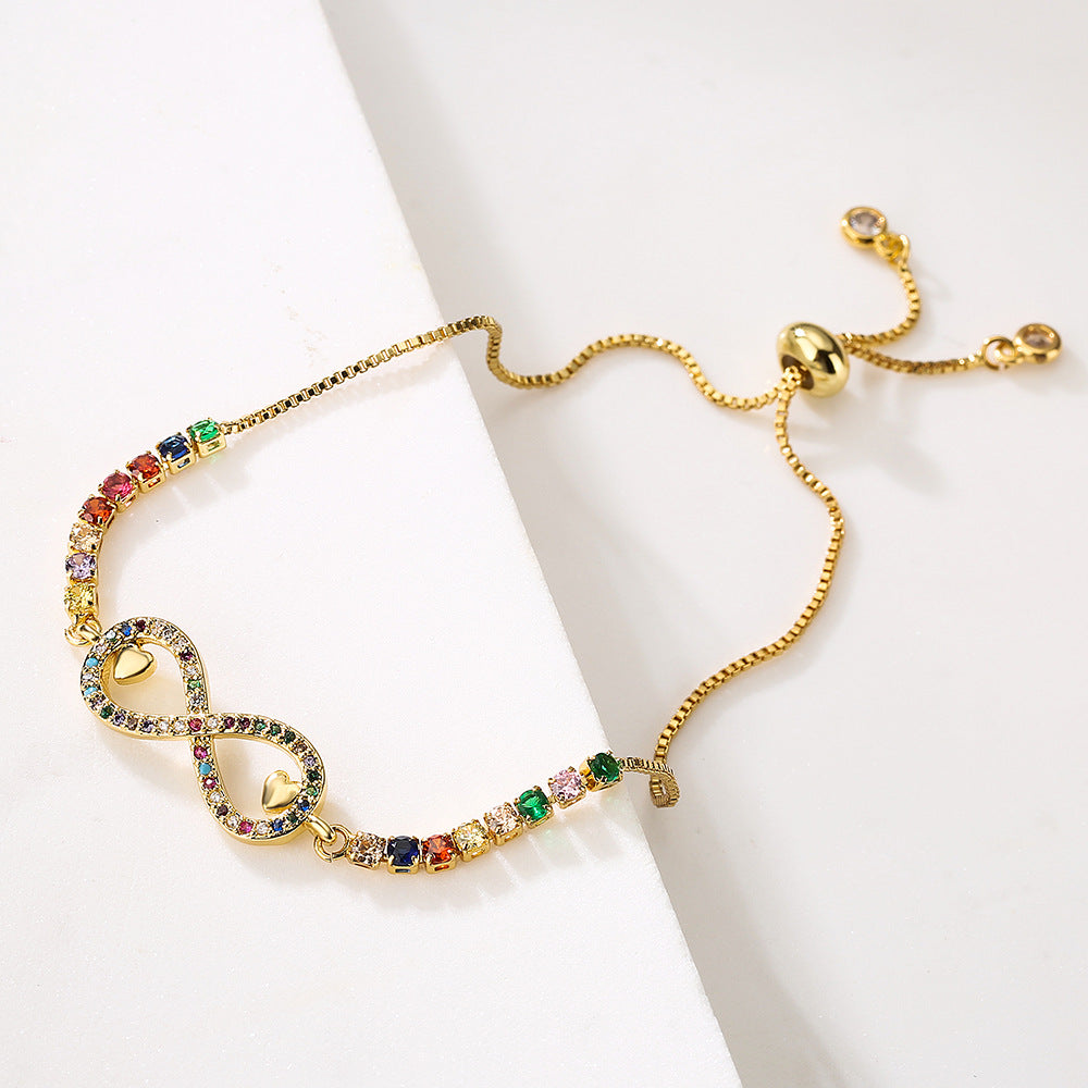 Geometric Fashion Bracelet for Women with Copper Base Plated in 18K Gold and Zircon Inlay