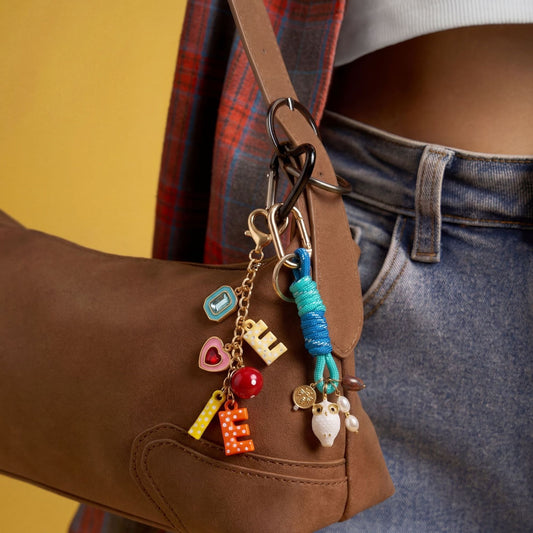 Minimalist Colorful Letter and Floral Alloy Bag Charm with Plated Finish