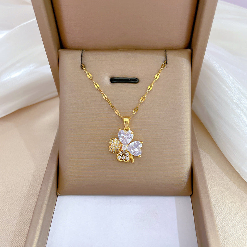 Collar de lujo unisex con cadena para labios de acero titanio con incrustaciones de diamantes de imitación geométricos