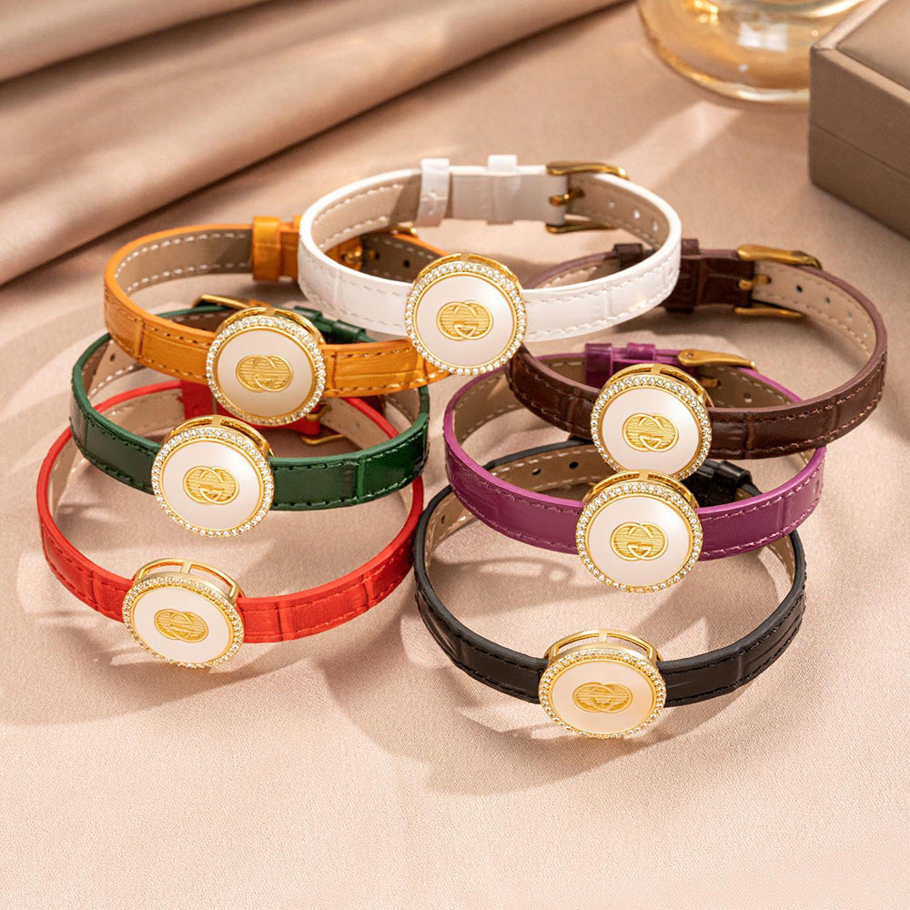 Minimalist Geometric Stainless Steel Buckle Bracelet with Genuine Leather Band for Women and Men