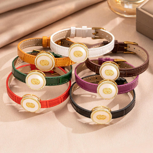Minimalist Geometric Stainless Steel Buckle Bracelet with Genuine Leather Band for Women and Men
