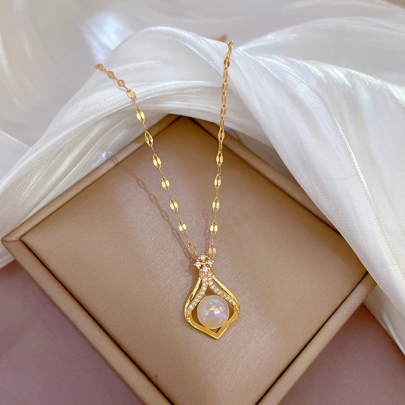 Luxury Sweet Fresh Titanium Steel Droplet Mermaid Geometric Collar Chain Necklace