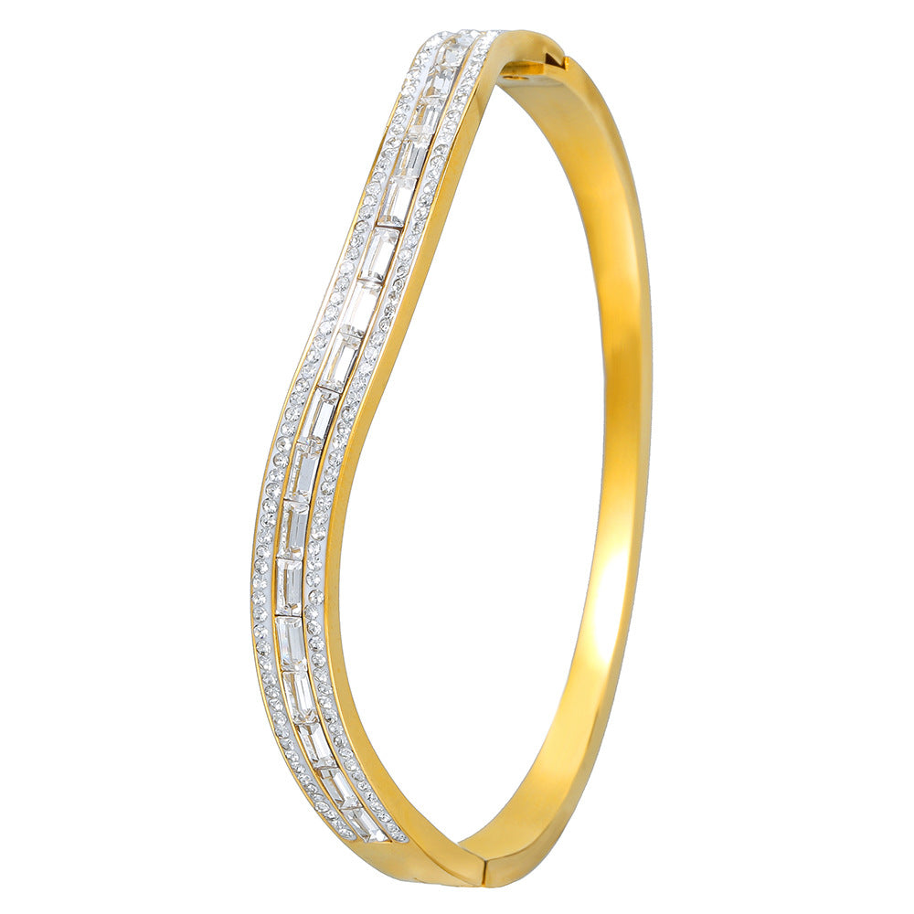 Geometric Round Rhinestone Inlaid Titanium Steel Bracelet with Clasp