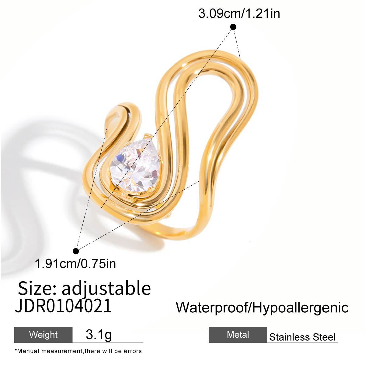 Elegant Geometric Cubic Zirconia Inlaid Plated Stainless Steel Ring for Women