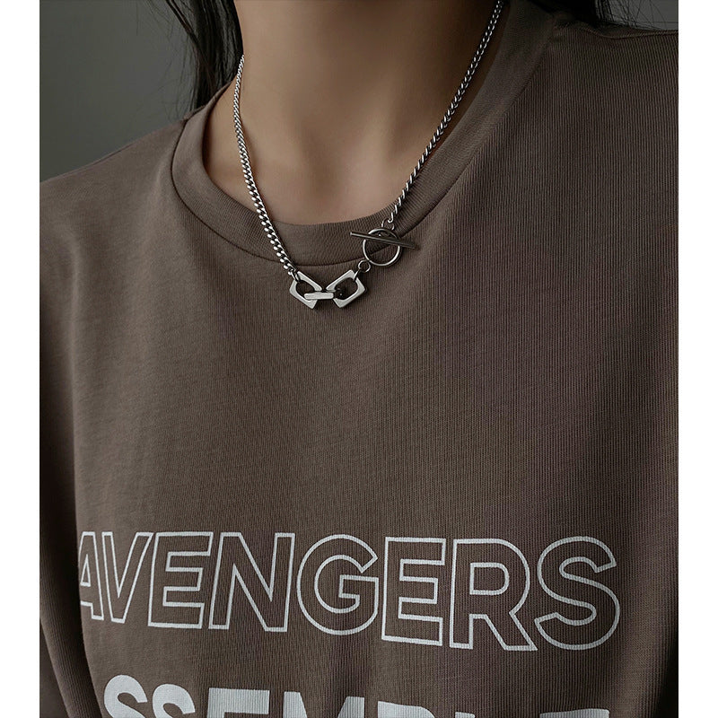 Collar Minimalista de Doble Capa con Cadena de Serpiente, Geométrico, de Acero de Titanio, Bañado, Unisex
