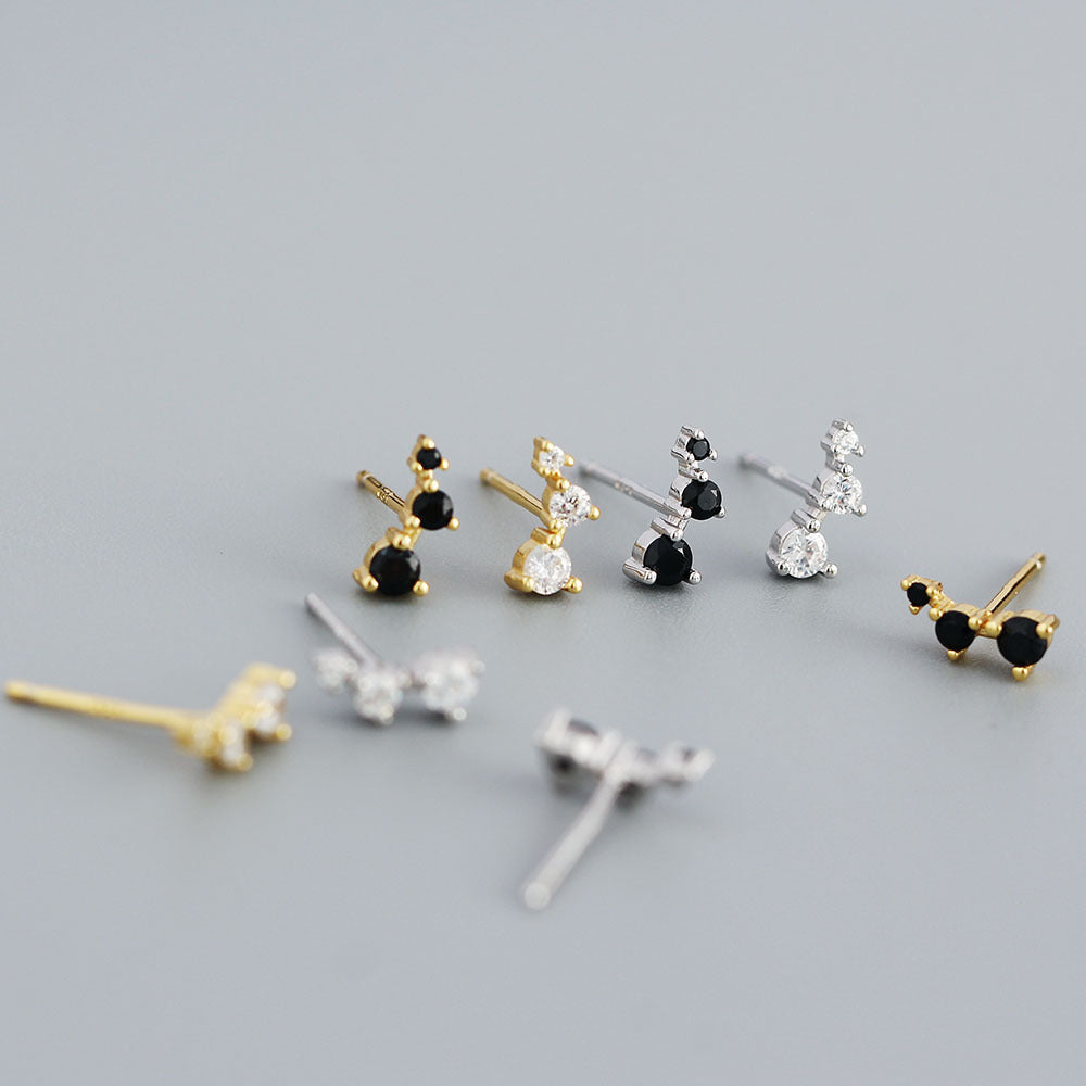 Minimalist Geometric S925 Sterling Silver Stud Earrings with Rhinestone Inlay for Women