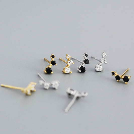 Orecchini a perno geometrici minimalisti in argento sterling S925 con intarsi di strass da donna