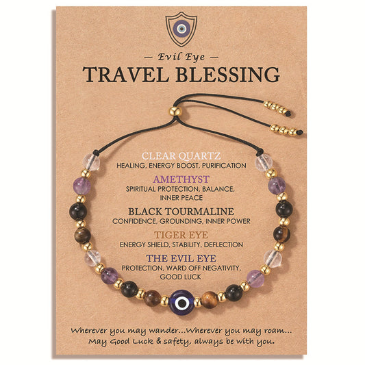 Elegant Geometric Crystal Beaded Bracelet with Evil Eye Charm and Adjustable Drawstring Closure for Women
