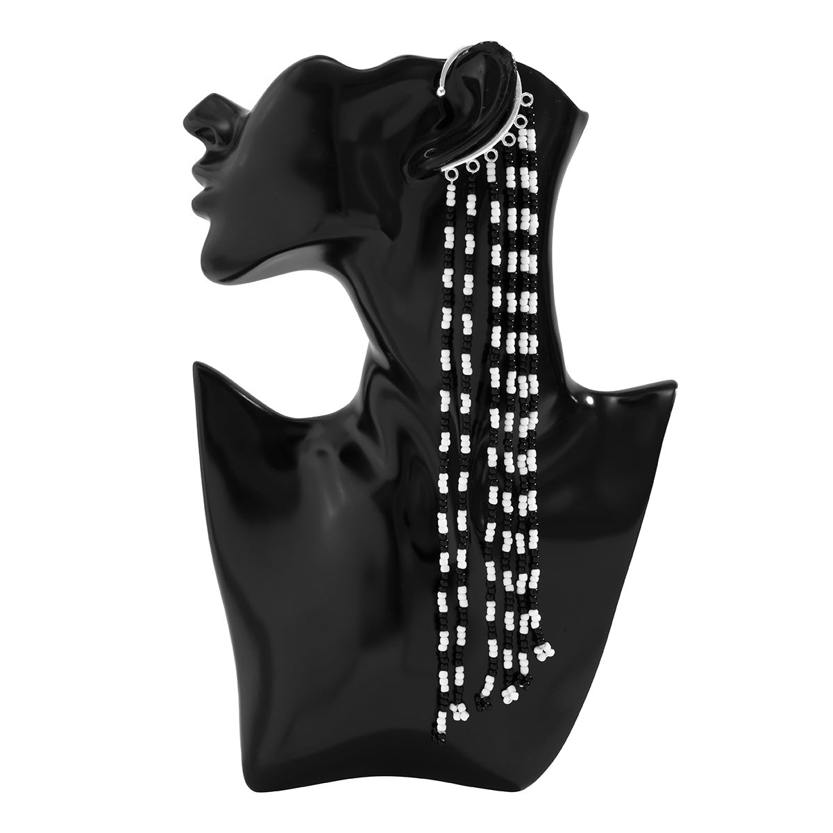 Pendientes Largos Minimalistas Geométricos de Metal con Cuentas para Mujer con Acabado Chapado en Contraste Blanco y Negro