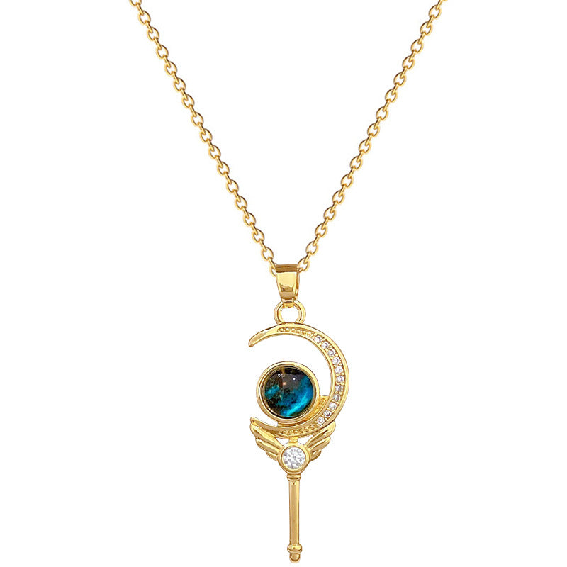 Minimalist Starry Sky Magic Wand Pendant Necklace for Women with Titanium Steel Chain and Rhinestone Inlay
