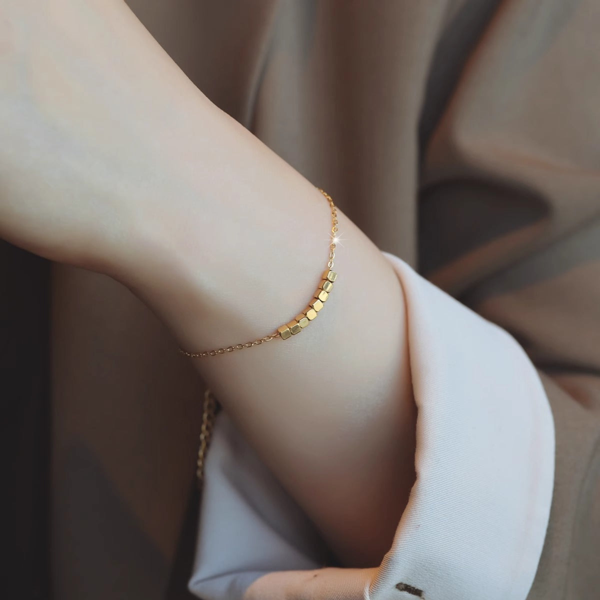 Minimalist Square Titanium Steel Plated Bracelet with Leaf Charm for Women and Men