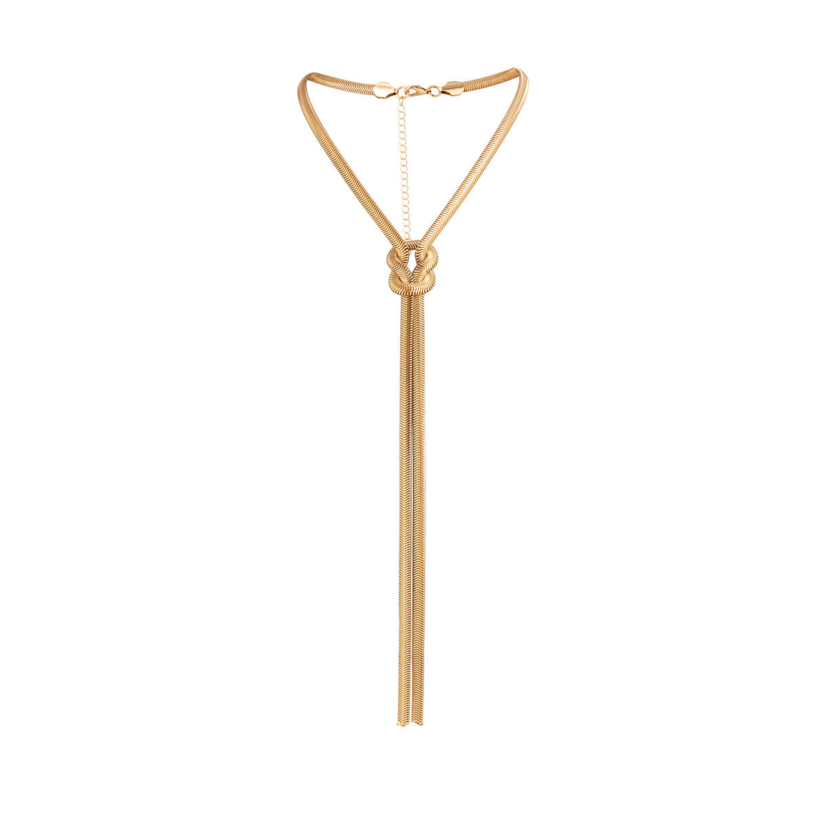 Collana Pendente Geometrica Minimalista a Y in Metallo da Donna con Catena Snake e Dettaglio Nappa