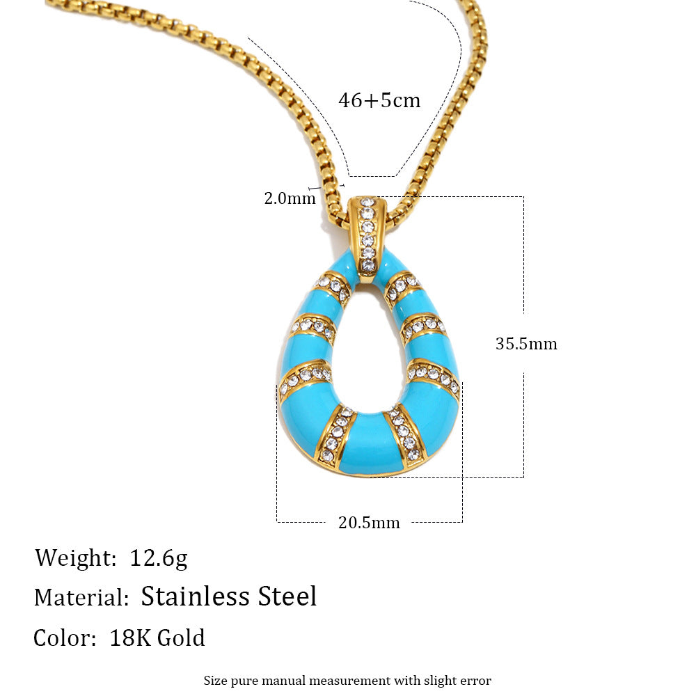 Elegante Collana a Pendente Minimalista Geometrica Retrò Francese in Acciaio Inossidabile Placcato Oro 18K con Dettagli in Smalto da Donna