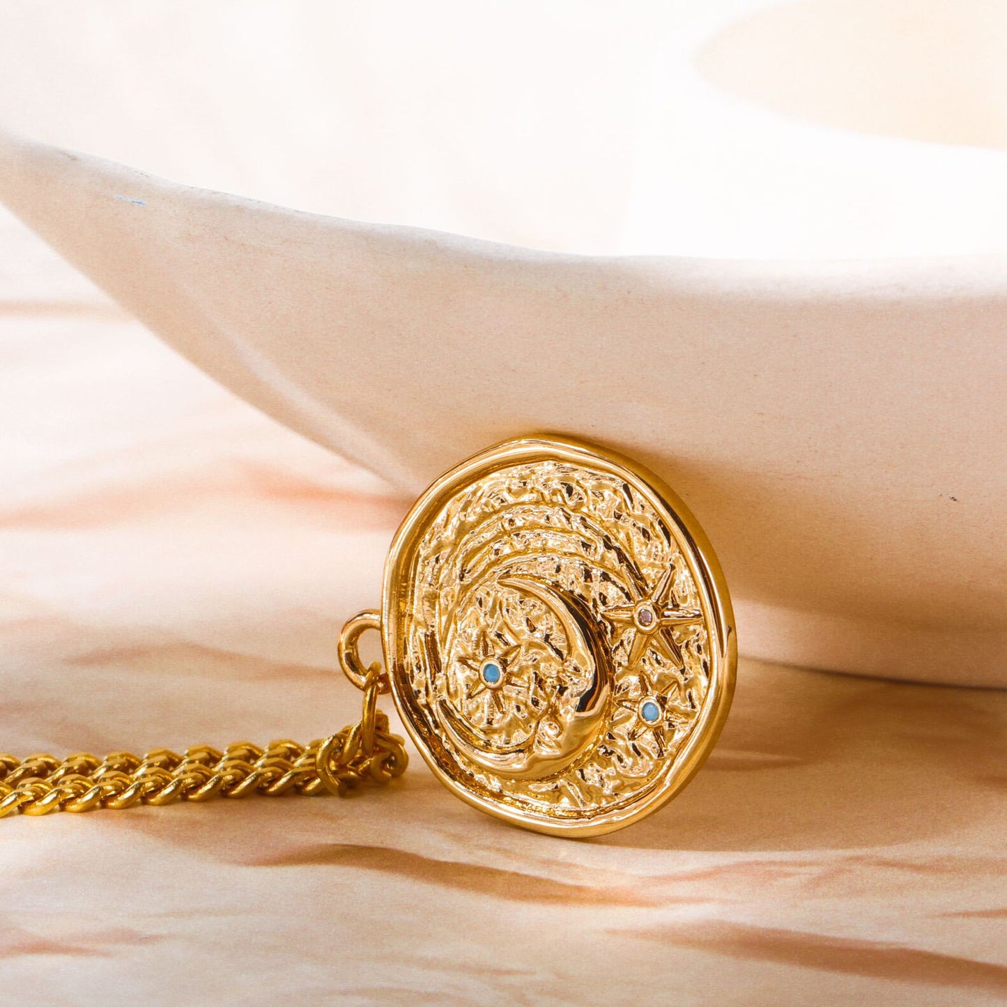 Minimalist Crescent Moon Pendant Necklace in Titanium Steel with Gold Plating, Delicate Star and Moon Motif on O-Chain for Women and Men