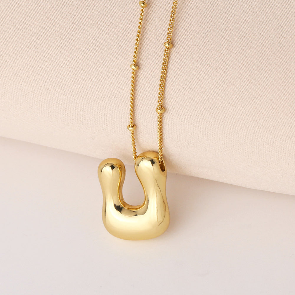 Minimalist Gold Plated Brass Letter Pendant Necklace Cable Chain Unisex Jewelry