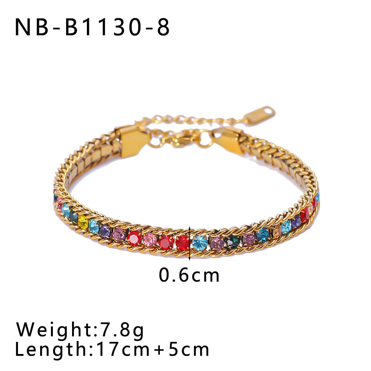 Bohemian Stainless Steel 18K Gold Plated Geometric Bracelet with Colorful Rhinestones Minimalist Women's Jewelry
