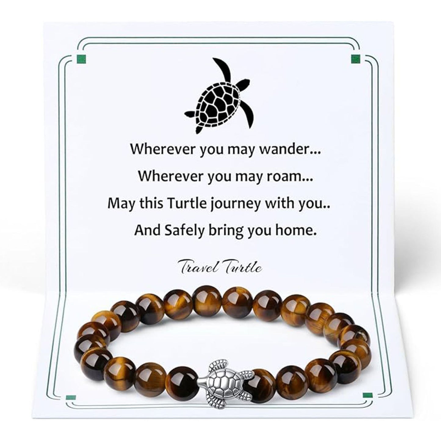 Unisex Tiger Eye Amethyst Rose Quartz Turtle Beaded Bracelet