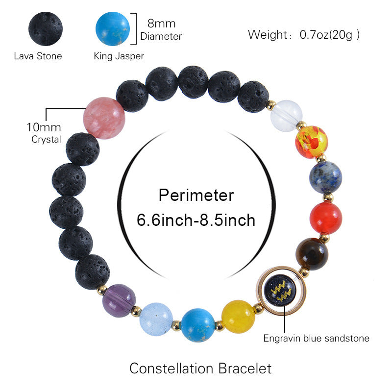 Unisex Zodiac Blue Sandstone Volcanic Stone Crystal Beaded Bracelet
