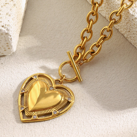 Collana da donna con catena a maglie in acciaio inossidabile placcato oro 18 carati a forma di cuore minimalista