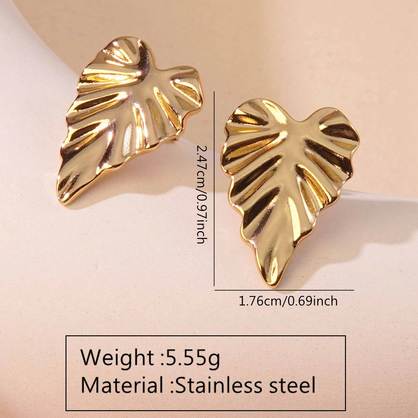 Elegant Gold Plated Stainless Steel Leaf Earrings for Women