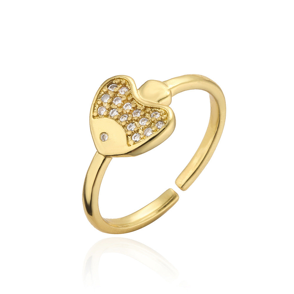 Minimalist Geometric Animal Brass Gold Plated Ring with Cubic Zirconia for Women