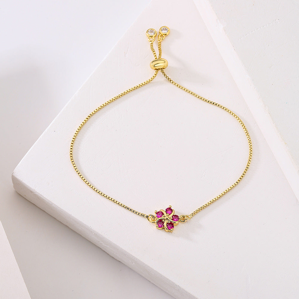 Elegante Bracciale Floreale in Stile Francese con Cordino Regolabile per Donne, Realizzato in Rame, Design Geometrico Minimalista