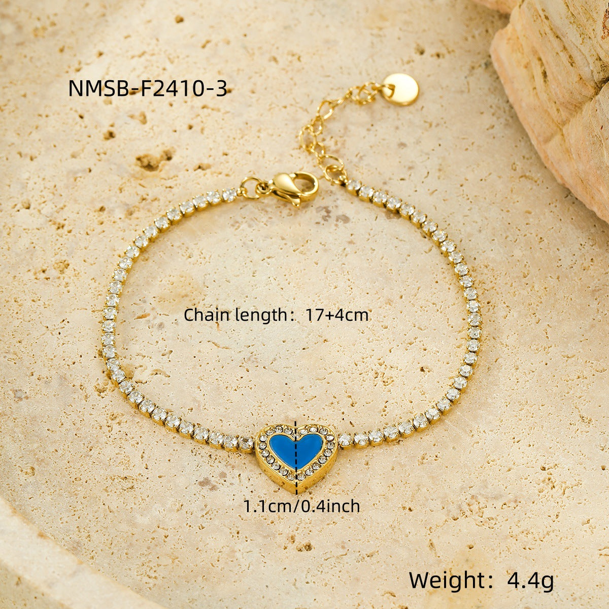 Pulsera de Acero Inoxidable con Forma de Corazón, Estilo OL a la Moda, con Incrustaciones de Circones y Baño de Oro de 18K para Mujer