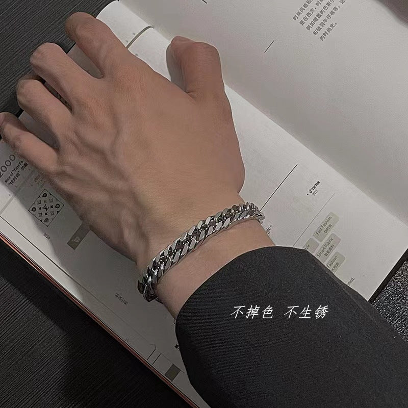 Bracciale da uomo minimalista in acciaio inossidabile con finitura lucida, accessorio unisex retrò alla moda hip hop