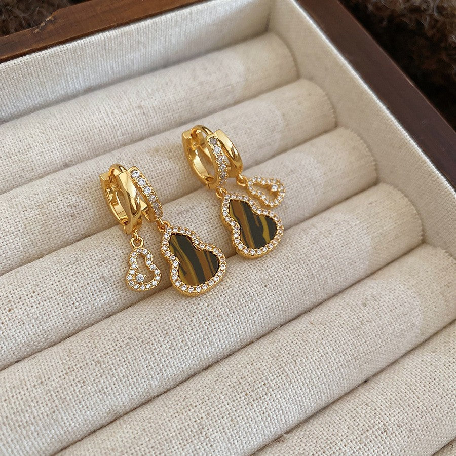 Pendientes de tuerca retro de ojo de tigre geométricos con baño de rodio para mujer, joyería de uso diario minimalista de lujo