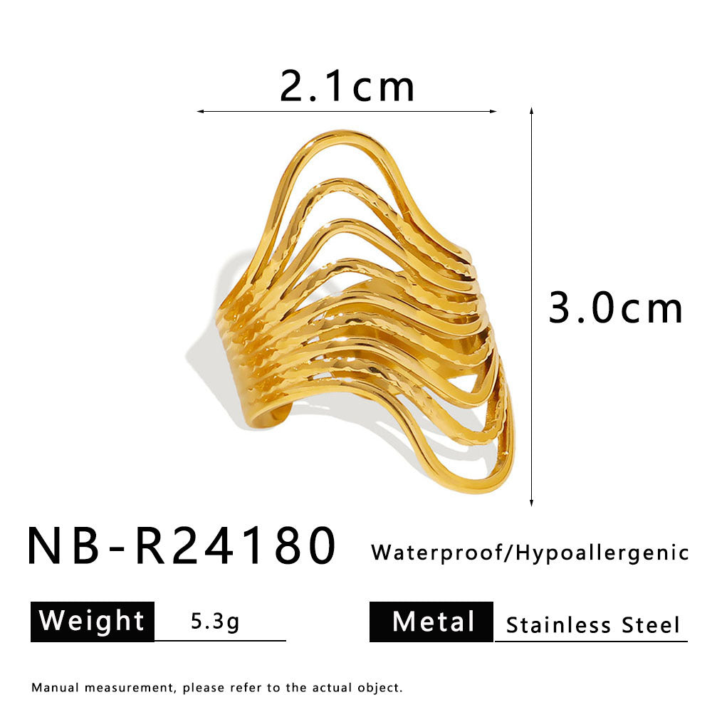 Trendy Unisex 18K Gold Plated Stainless Steel Irregular Wave U-Shape Geometric Ring