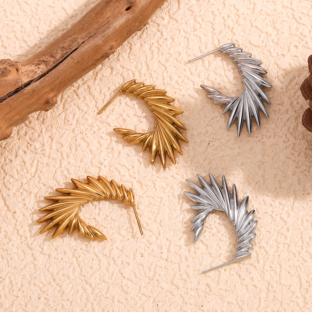 Geometric Wing Stud Earrings for Women Stainless Steel with 18K Gold Plating Fashionable Office-Ready Minimalist Design