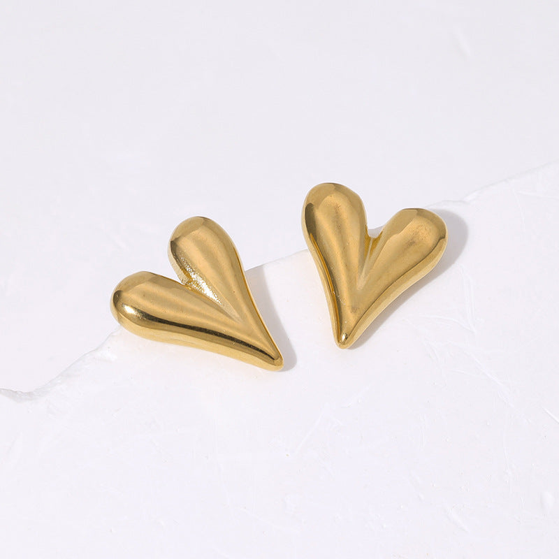Pendientes Minimalistas de Acero de Titanio con Forma de Corazón Bañados en Oro de 18K para Mujer, Pendientes Elegantes de Moda