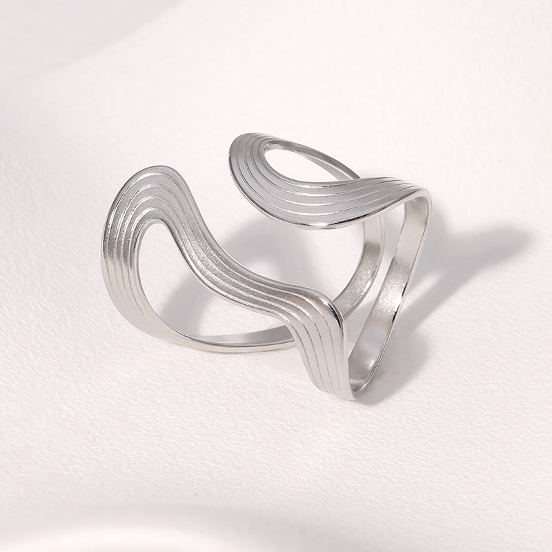 Vintage Geometric Stainless Steel Ring with Irregular Minimalist Line Design for Women
